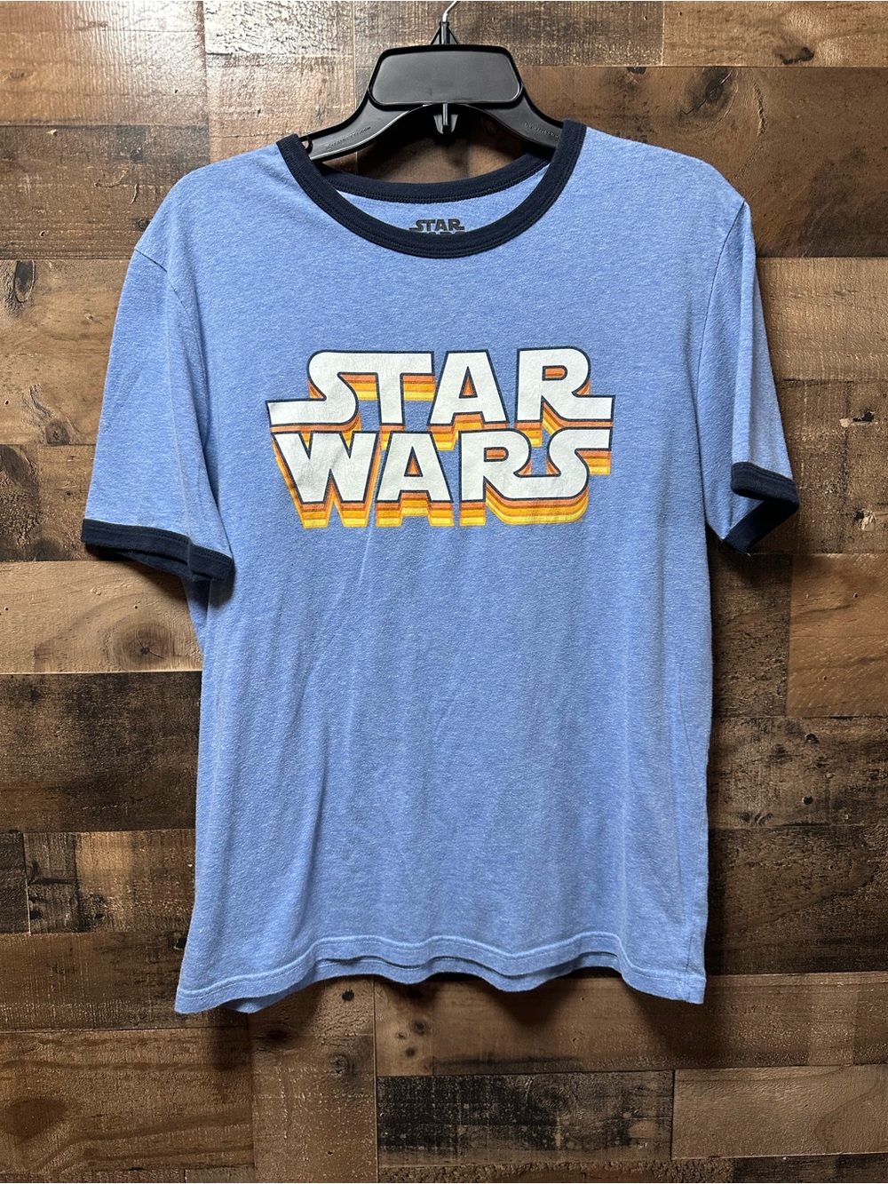 Star Wars Ringer T Shirt Large Blue Retro Logo Lucasfilm Tee Adult L